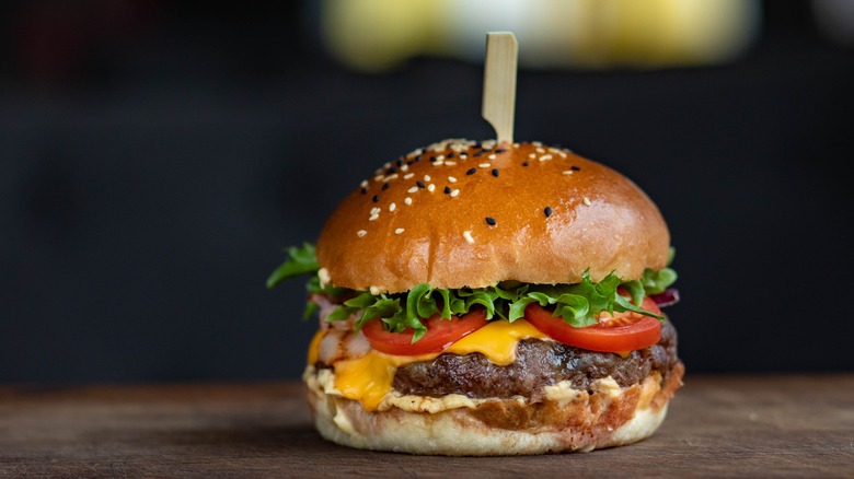 Cheeseburger on dark background