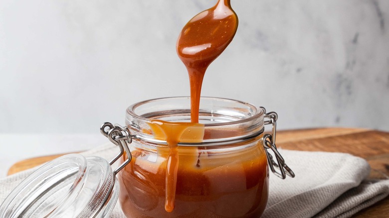 Caramel sauce in a jar