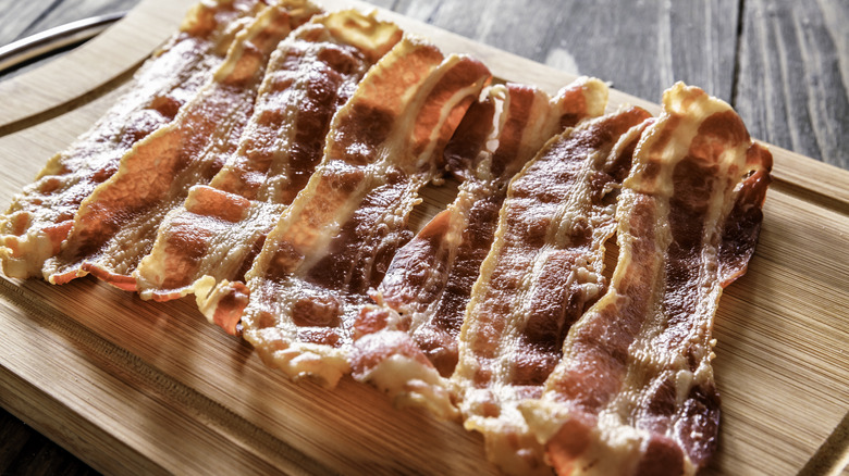 Crispy bacon on a board