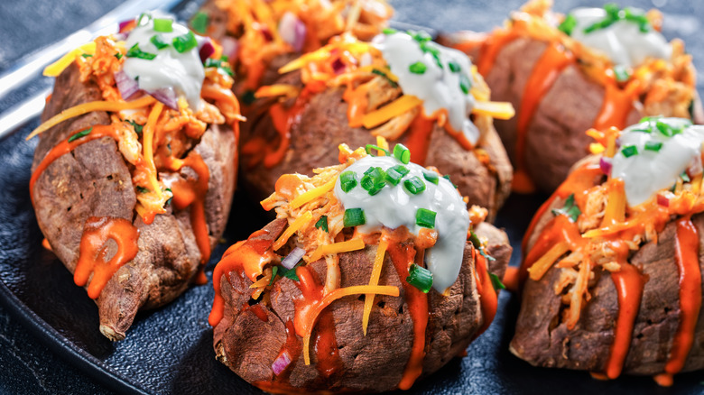 Buffalo chicken baked potatoes