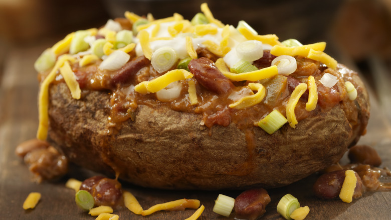 Chili stuffed baked potato