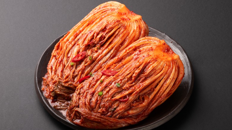 Kimchi on black plate