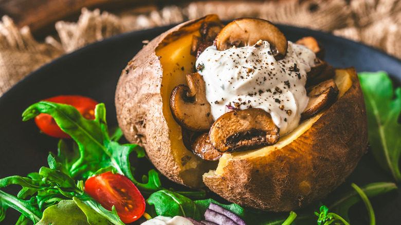 Baked potato stuffed with mushrooms