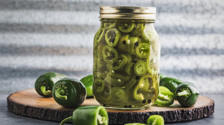 Jar of pickled jalapeños