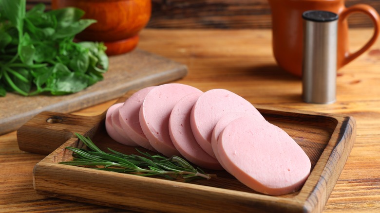 sliced bologna served on tray