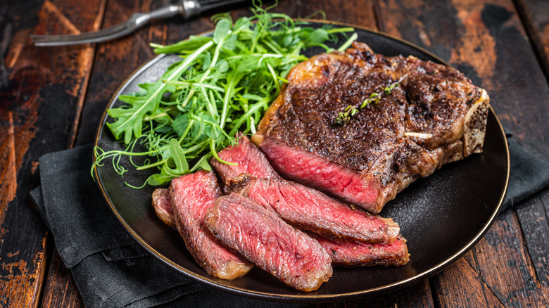 Cooked Wagyu steak on a plate