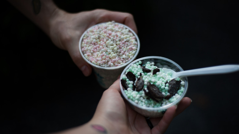 Multicolor Dippin' Dots and mint chip Dippin' Dots