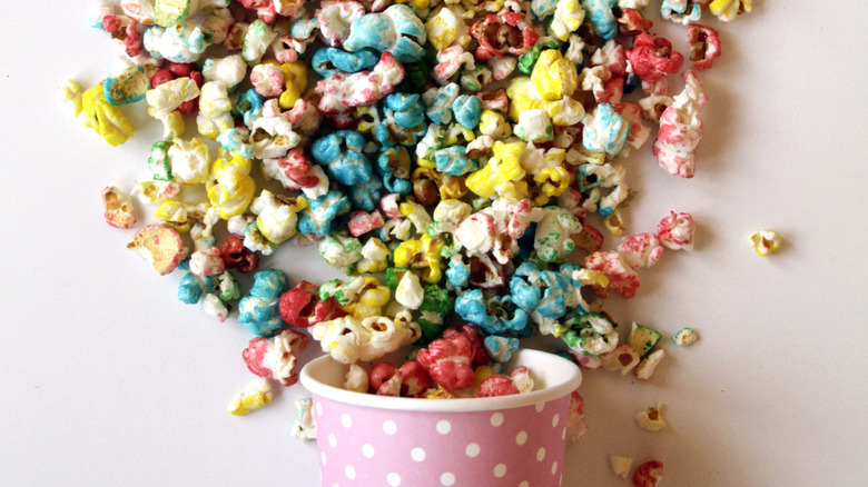 Rainbow colored candy-coated popcorn