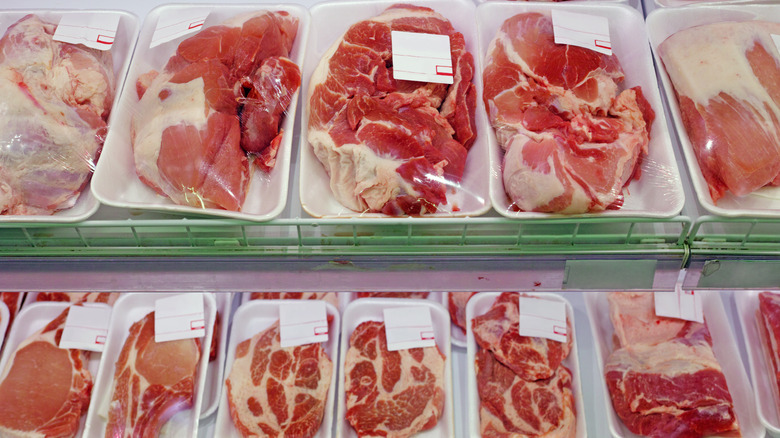 packaged meat in grocery store
