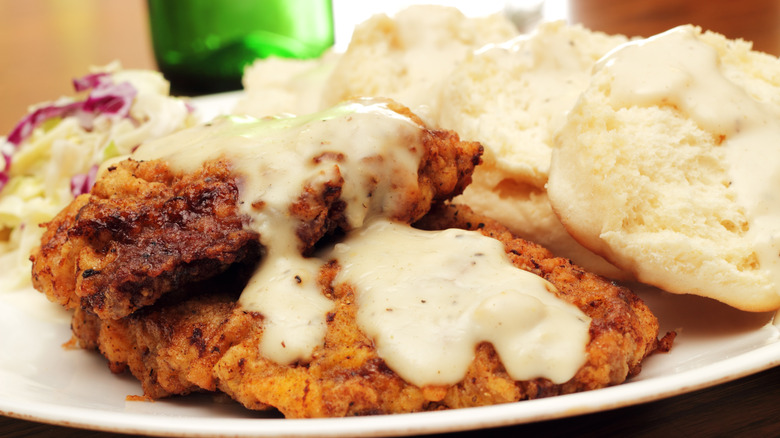 chicken fried steak with biscuit