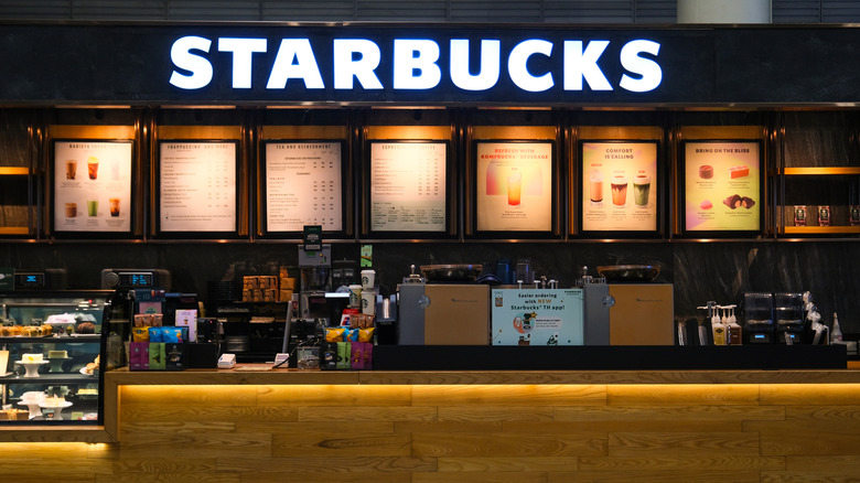 Starbucks counter with menu