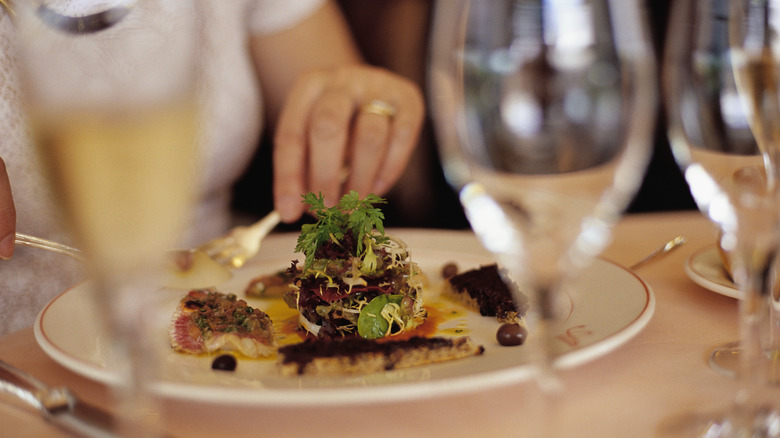 salad and wine glasses