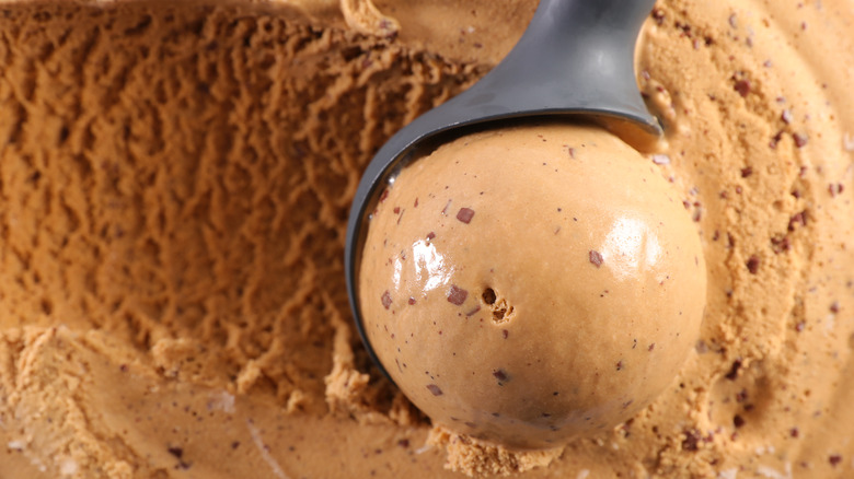 Scooping coffee ice cream