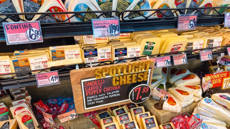 Lots of cheeses on display at Trader Joe's