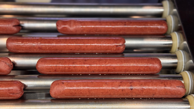 Hot dogs on a hot dog roller