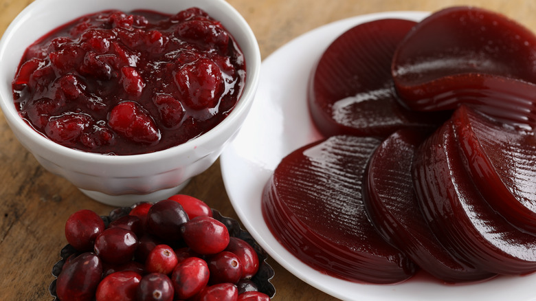 Raw cranberries, canned, and homemade sauce