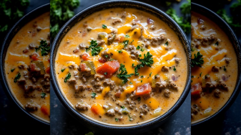 Queso soup with ground meat