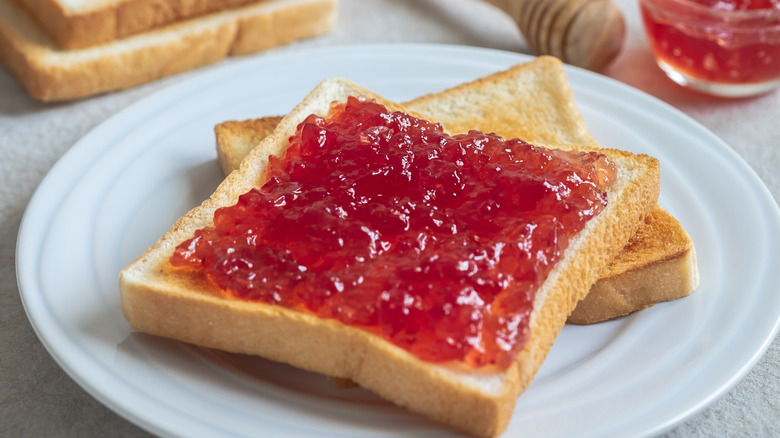 Strawberry preserves on toast