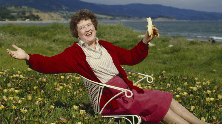 Julia Child laughing outdoors