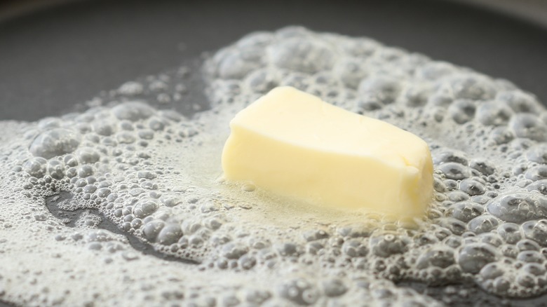 Butter sizzling in a pan