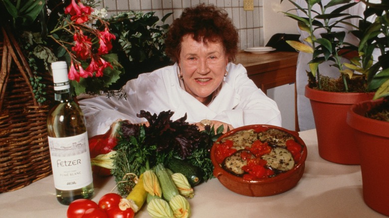 Julia Child with fresh vegetables