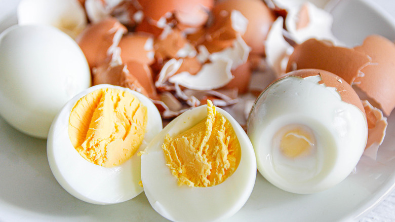 Peeled hard-boiled eggs