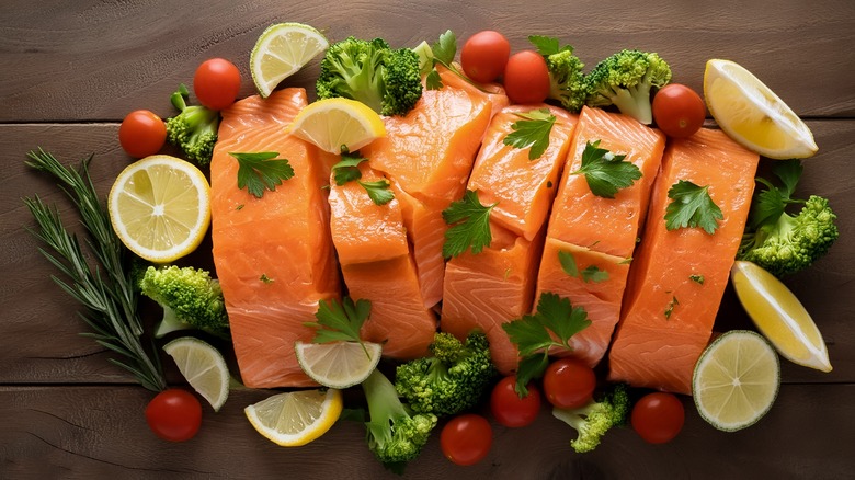 raw salmon filets