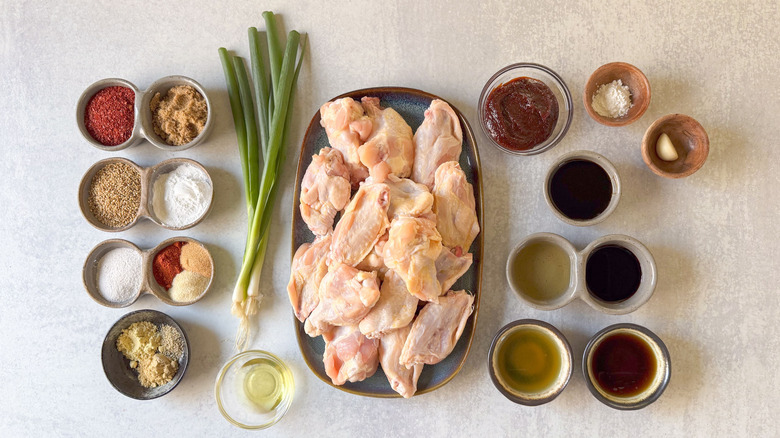 Korean dry-rubbed wings ingredients on countertop