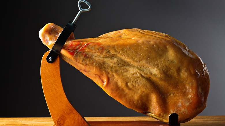 Serrano ham leg on a stand