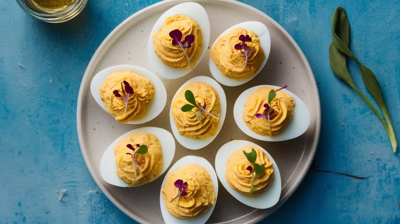 plate of deviled eggs