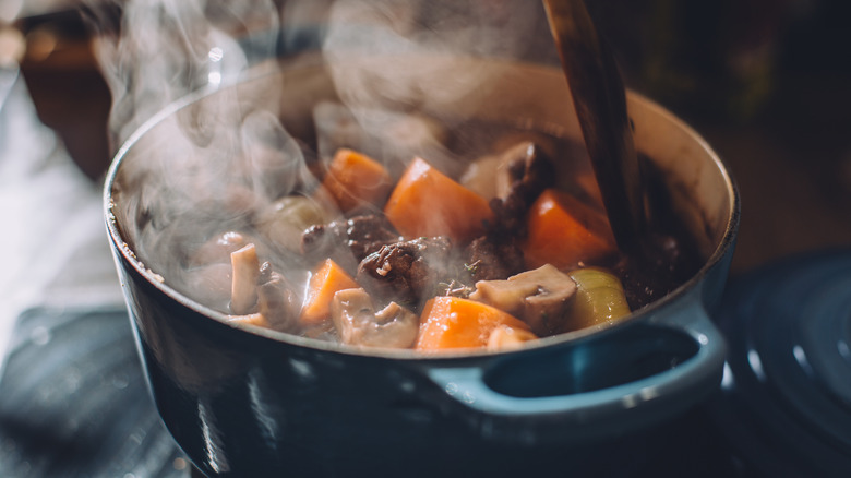 A steaming pot of stew