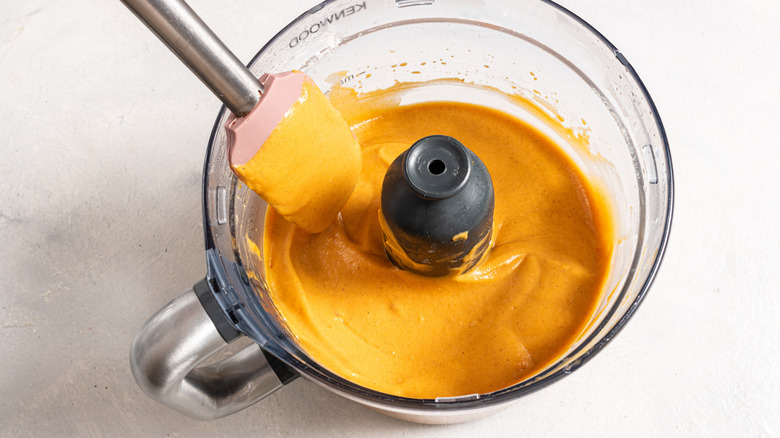 Food processor with carrot puree and silicon spatula