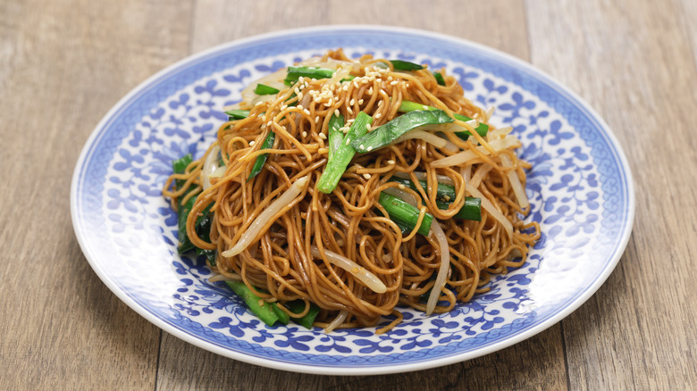 Plate of vegetable chow mein