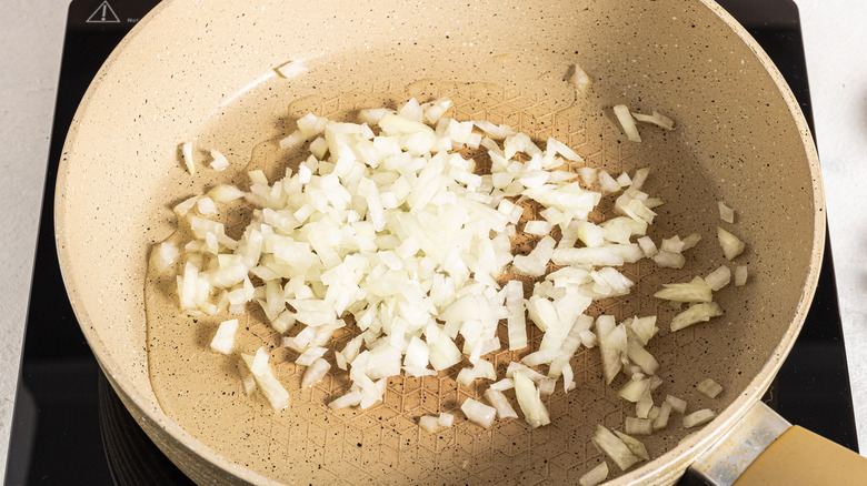 Chopped onion in a skillet
