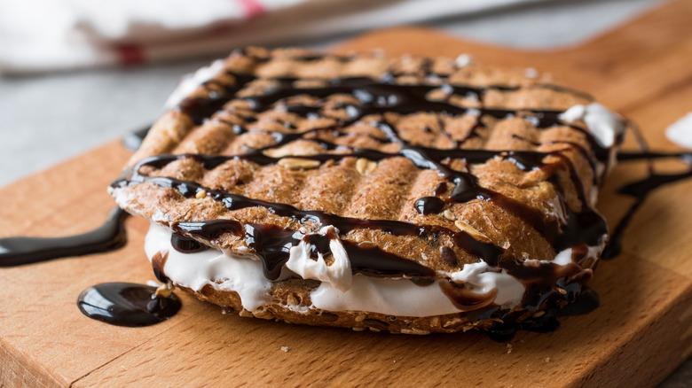 Grilled Fluffernutter sandwich with chocolate sauce