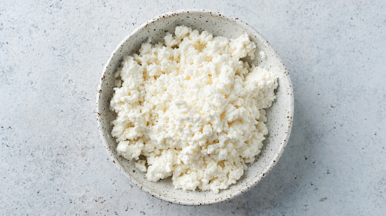 Top view of a bowl of cottage cheese