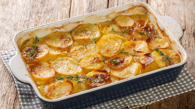 Dish of scalloped potatoes