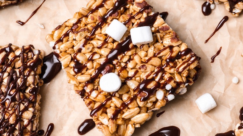 Rice Krispie treat s'mores on parchment