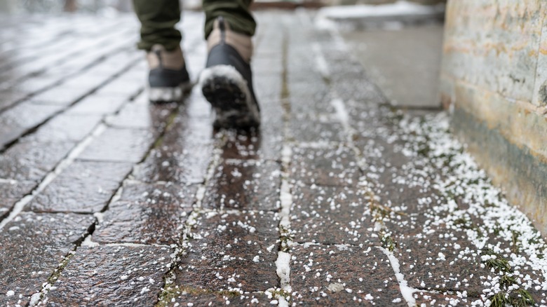 Rock salt on the pavement