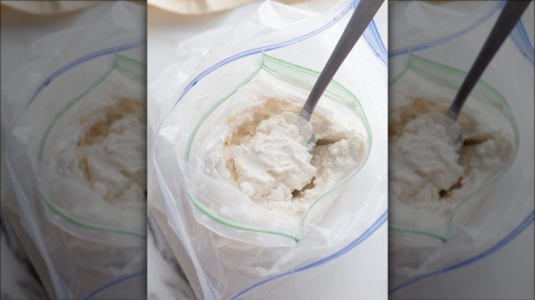 Homemade ice cream in a bag