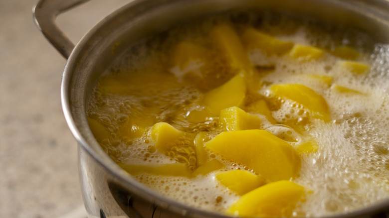 boiling chunks of potatoes 