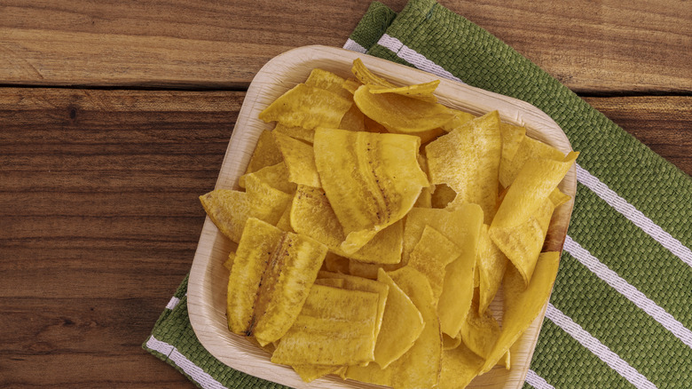 strips of plantain chips in a bowl