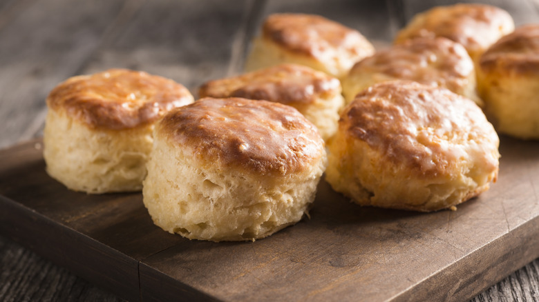 Buttermilk biscuits on cutting board