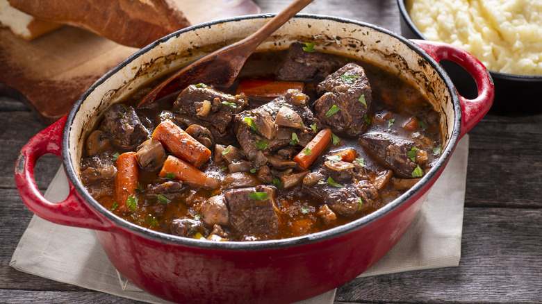 Beef bourguignon in a pot