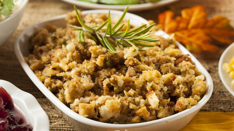 Turkey stuffing in a bowl