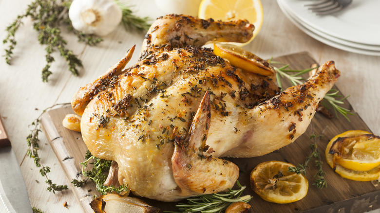 Roast chicken with lemon and garlic