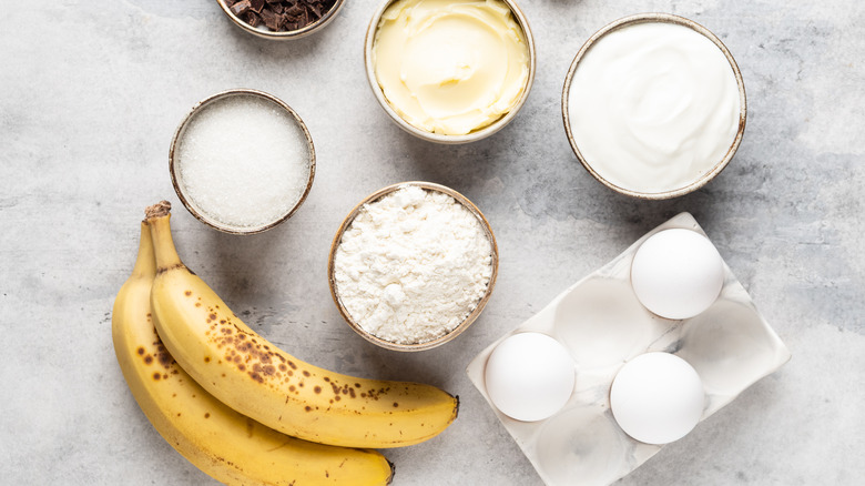 Banana bread ingredients with sour cream