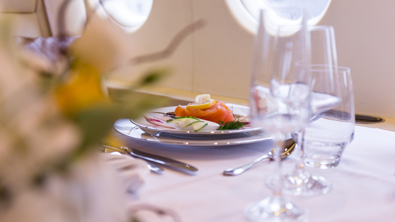 Fancy meal served on a charter jet