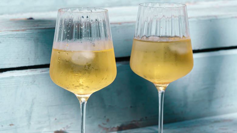 Iced white wine in glasses