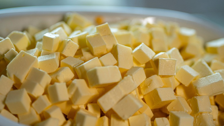 Cubes of butter in a bowl